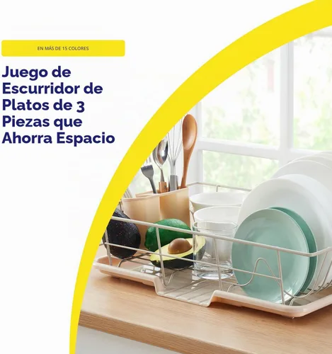 Vista 2 de Sweet Home Collection - Juego de escurridor de platos de 3 piezas que ahorra espacio: Organizador de cocina eficiente para secado rápido y Beige