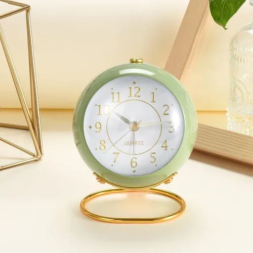 Vista 2 de Tetino Relojes despertadores analógicos, retroiluminación retro, bonito diseño simple, pequeño reloj de escritorio con luz nocturna, silencioso sin