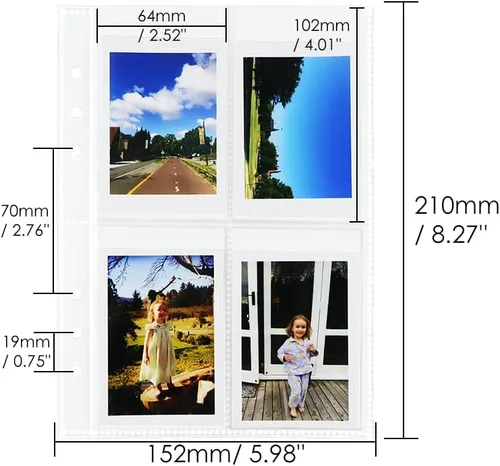 Vista 2 de 200 bolsillos para fotos de 2.5 x 4 pulgadas, tamaño A5, 6 anillas, 25 hojas de doble capa transparente para fotos, página interior, 4 bolsillos