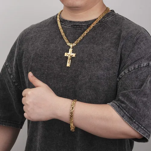Vista 6 de Collar con dije de Jesucristo para hombre de acero inoxidable, 45505560657029.5pulgadas.