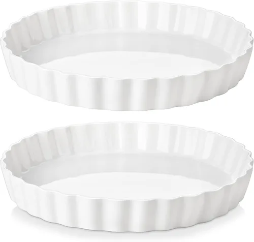 Vista 8 de LOVECASA Molde para hornear quiche de porcelana, molde para pastel reutilizable de 10 pulgadas, molde redondo antiadherente para pastel, molde