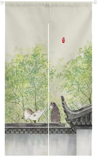 Vista 11 de Ofat Home Cortina de puerta Noren japonesa con diseño de gato durmiendo, cortina de armario, cortina de pared para colgar en la ventana, 33.5 x 59.1