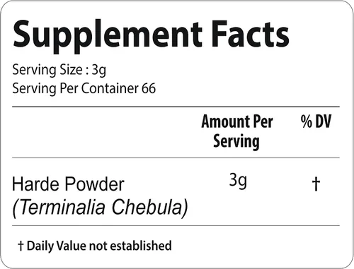 Vista 3 de bixa BOTANICAL Haritaki Powder Terminalia Chebula 7 oz Suplemento de hierbas ayurvédicas Sin gluten, sin OMG, tratado al vapor, vegano, 100%
