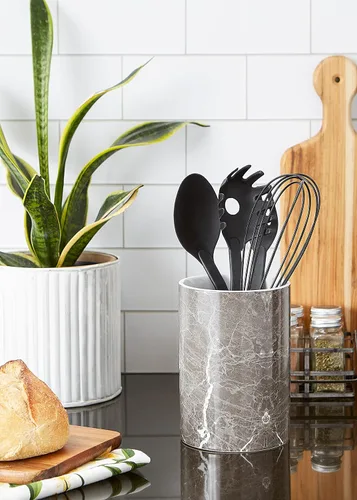 Vista 5 de DII Soporte de cerámica para utensilios de cocina, patrón de mármol negro