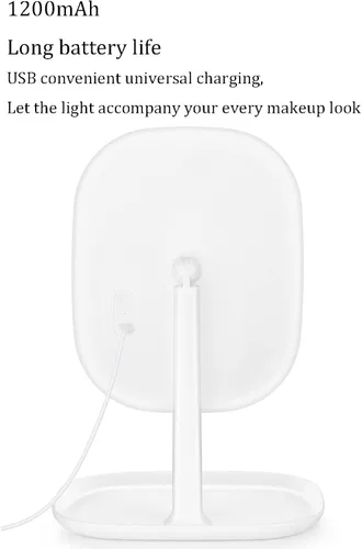 Vista 5 de Espejo de maquillaje LED, recargable por USB, espejo de tocador de mesa iluminado, 3 modos de color, espejo independiente giratorio de 180°