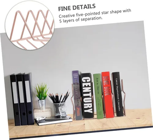 Vista 9 de Cabilock Unique Iron Star Book Holding Rack Pequeño Estantería Ornamento para Oficina en Casa Oro Rosa