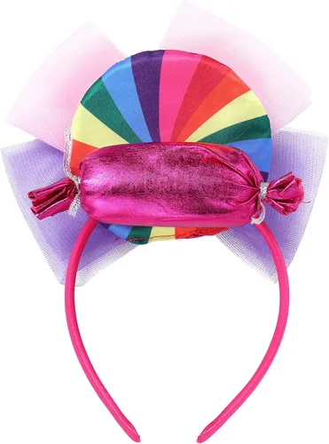 Vista 4 de Disfraz de caramelo de arcoíris para niñas, vestido tutú de princesa caramelo con aro para el pelo, cumpleaños, fiesta de Halloween