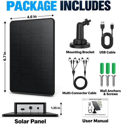 Vista 9 de Trail Camera Solar Panel, Mini Solar Battery Charger DC 12V/1A 6V/1.5A & USB-C Build-in 5000mAh Rechargeable Lithium Battery, IP66 Waterproof