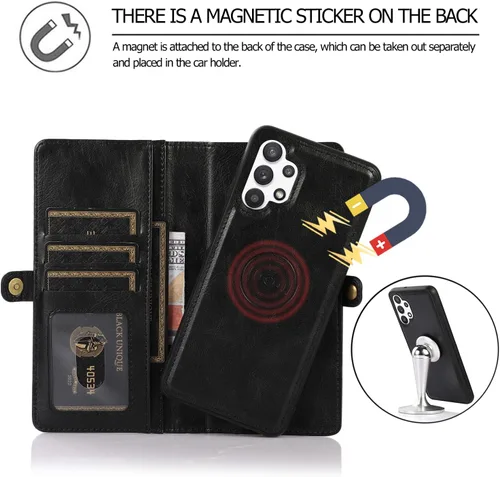 Vista 5 de Asuwish Funda de teléfono para Samsung Galaxy A32 5G 2021 de 6.5 pulgadas, funda desmontable con protector de pantalla y tarjetero abatible, celular