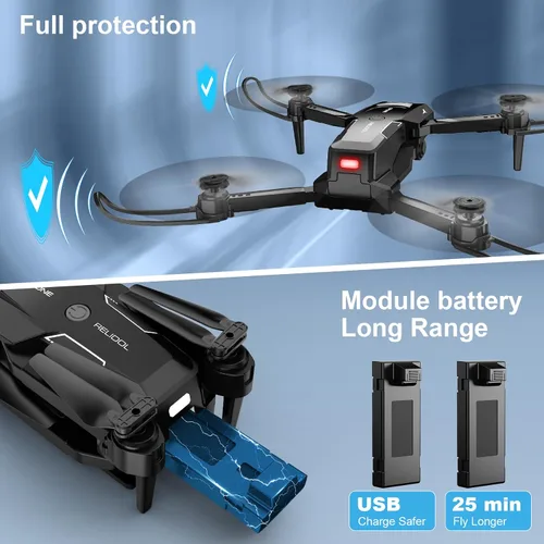 Vista 7 de Drone con cámara 1080P - Drone plegable RC Quadcopter FPV con control Negro