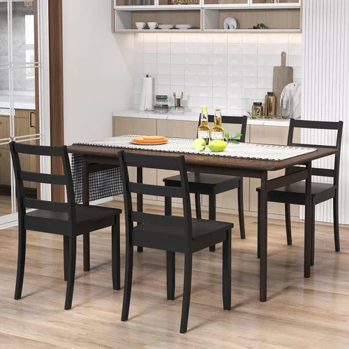 Vista 2 de Juego de 4 sillas de comedor de madera de nogal, sillas de cocina sin brazos con patas de madera de goma maciza, almohadillas antideslizantes, carga