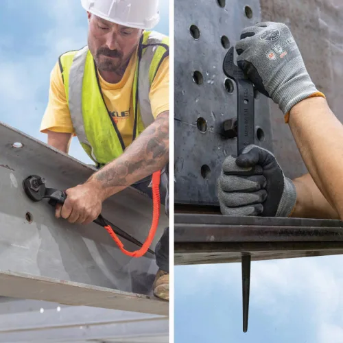 Vista 4 de KLEIN TOOLS 3212TT Llave de boca abierta de construcción con orificio para amarrar, fabricada en EE. UU., apertura nominal de 1-1/4 pulgadas, perno