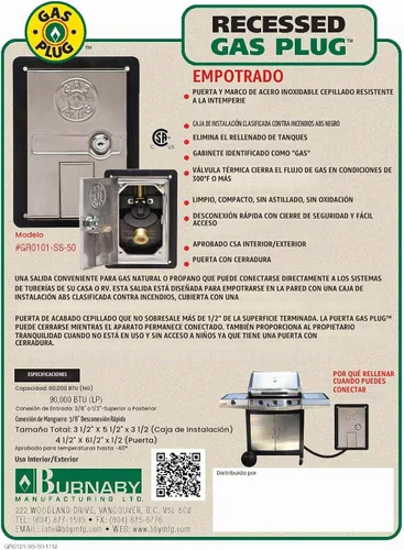 Vista 5 de Burnaby Manufacturing Ltd Empotrable Gas Plug™ Entrada NPT de 1/2", salida de desconexión rápida de 3/8