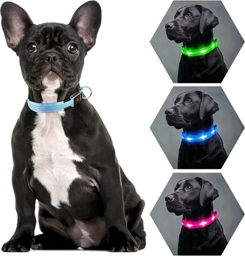Vista 7 de Weesiber Collares de perro con luz LED, collar recargable con luces LED, luces reflectantes ajustables para perros para caminar por la noche