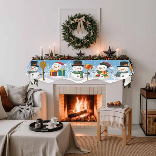 Vista 3 de Funda para bufanda de chimenea con diseño de muñeco de nieve azul para Navidad, Halloween, Acción de Gracias, otoño, decoración de interiores