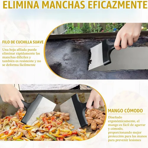 Vista 3 de Rascador de parrilla resistente de acero inoxidable con mango de 5 pulgadas, herramienta de raspador de alimentos resistente para cocina para Negro