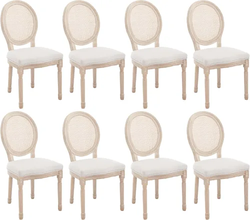 Vista 13 de Kmax Sillas de comedor estilo granja, patas de madera marrón, elegantes sillas de cocina copetudas, sillas de dormitorio francesas desgastadas
