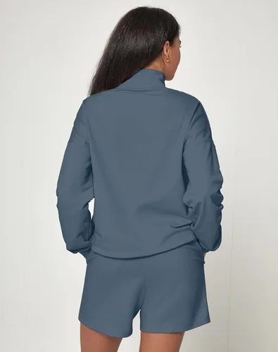 Vista 3 de FUPHINE 2024 2 Piece Trendy Outfits for Women Comfy Half Zip Collared Long Sleeve Shorts Sweatsuits Lounge Sets
