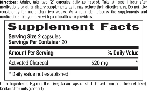 Vista 6 de Country Life Cápsulas de carbón activado de coco, 260 mg – Suplemento de carbón natural para aliviar los gases y la hinchazón – Sin gluten, 40