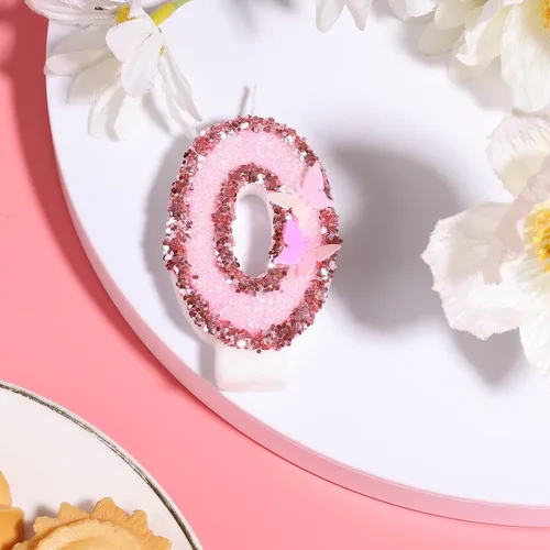 Vista 3 de Velas de números de cumpleaños de 2.95 pulgadas, velas de números rosa con purpurina para decoración de pastel, velas de cumpleaños de mariposa