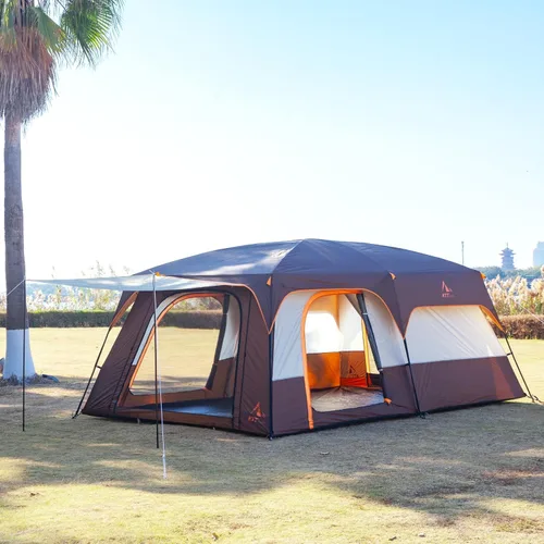 Vista 5 de KTT Extra Large Tent 10-12-14 Person(B),Family Cabin Tents,2 Rooms,3 Doors and 3 Windows with Mesh,Straight Wall,Waterproof,Double Layer,Big Tent