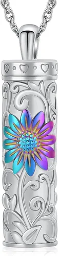 Vista 11 de Shajwo - Collar de urna cilíndrica para cenizas de girasol, joyería de cremación, colgante conmemorativo para seres queridos para hombres y mujeres
