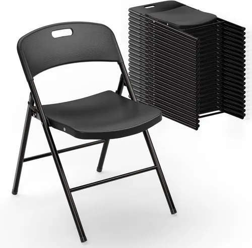 Vista 15 de VINGLI Sillas plegables, silla plegable de plástico, capacidad de hasta 350 libras, asientos portátiles para interiores y exteriores, eventos, Negro