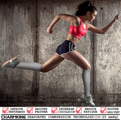 Vista 2 de CHARMKING Calcetines de compresión para mujeres y hombres (4 pares) de 15 a 20 mmHg es el mejor apoyo para atletismo, correr, ciclismo