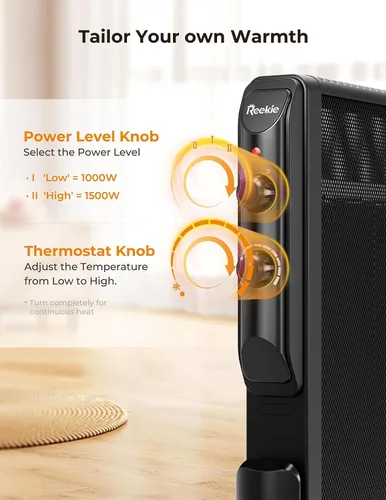 Vista 6 de Reekie Calentador de Espacio Eléctrico para Uso en Interiores 1500W, Calentador de Habitación Grande con Termostato, 2 Configuraciones de Calor