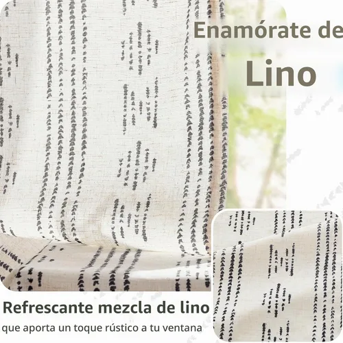 Vista 4 de Jinchan - Juego de cortinas y cenefas de cocina estilo bohemio negro sobre beige y bolsillo para barra Boho Negro sobre Beige