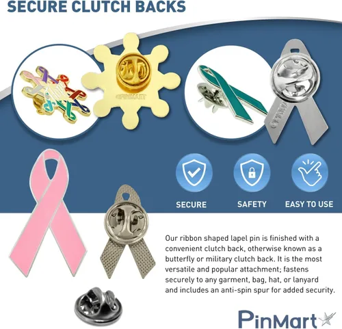 Vista 43 de PinMart Awareness - Pin de solapa esmaltado – Pin de cinta chapado en níquel y oro – Cinta de prevención y conciencia – Broche de joyería con parte