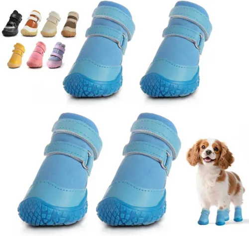 Vista 9 de Zapatos para perros pequeños, botas transpirables para perros, protectores de patas para pavimento caliente, nieve de invierno, botines para perros