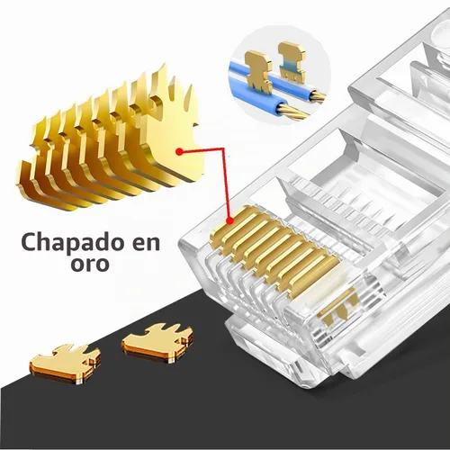 Vista 4 de Conectores RJ45 Cat6 Cat5 extremos chapados en oro 8P8C Ethernet Pass Through Plug (100 unidades)