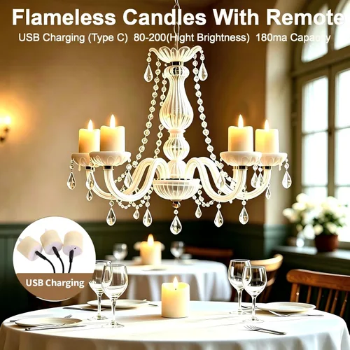 Vista 5 de Velas de té recargables sin llama con temporizador remoto, 1.5 x 2.2 pulgadas, velas votivas eléctricas falsas parpadeantes para aniversario, boda