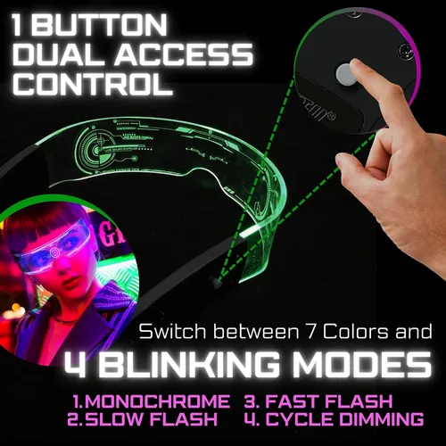 Vista 7 de 2 pares de lentes de sol futuristas Gafas LED para fiestas Gafas de sol con luz LED para hombres y mujeres Gafas de sol LED para fiestas