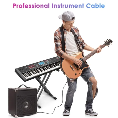 Vista 7 de Cable de Guitarra de 6 Pies Cable de Instrumento para Guitarra Eléctrica y Bajo, Teclado - Cable AMP de Ángulo Recto de 1/4 Pulgada, Negro
