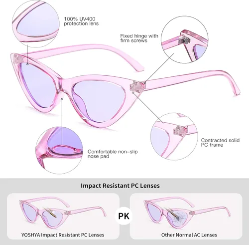 Vista 4 de Lentes de sol retro para mujer, con marco de plástico y diseño con estilo ojo de gato YOSHYA