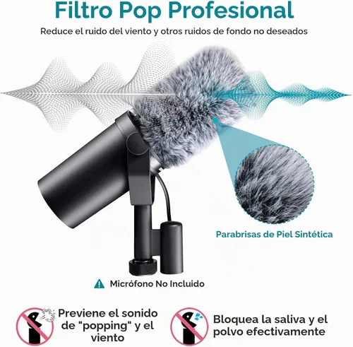 Vista 3 de YOUSHARES SM7B - Filtro pop para micrófono Shure, protector peludo compatible con Shure SM7B, micrófono vocal dinámico SM7dB (gris)
