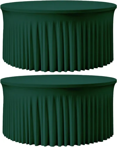 Vista 11 de Mantel redondo de 60 pulgadas en negro para mesas de 5 pies, funda de mesa ajustada de elastano con borde elástico y falda, lavable, sin arrugas