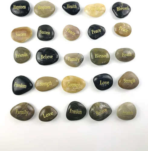Vista 5 de 24 piedras inspiradoras grabadas, regalo de terapia zen, piedra de agradecimiento con palabras inspiradoras de oración, piedras de bendición.