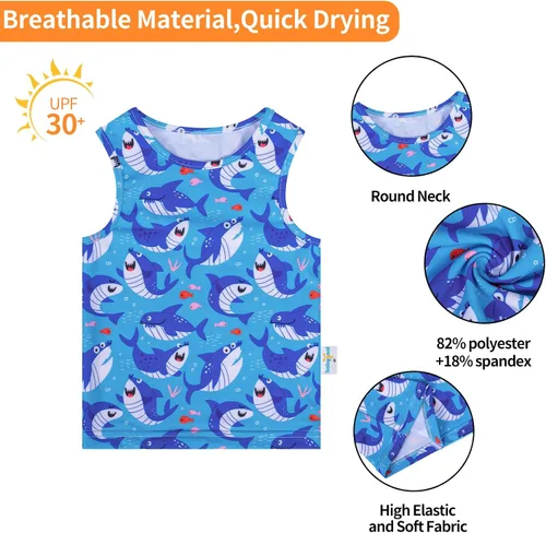 Vista 2 de babygoal Trajes de baño para bebé con pañal de natación de 2 piezas, tankini para niños y niñas de 12 a 36 meses para clases de natación, tiburón