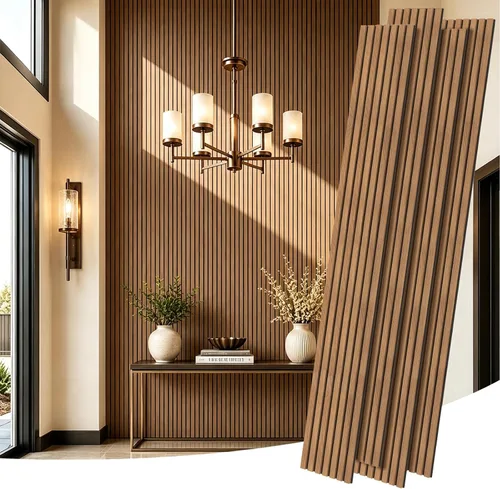 Vista 14 de RITOLLO Paneles de listones de madera para pared, 2 piezas de 94.5 x 11 pulgadas, paneles acústicos para decoración de pared interior, panel