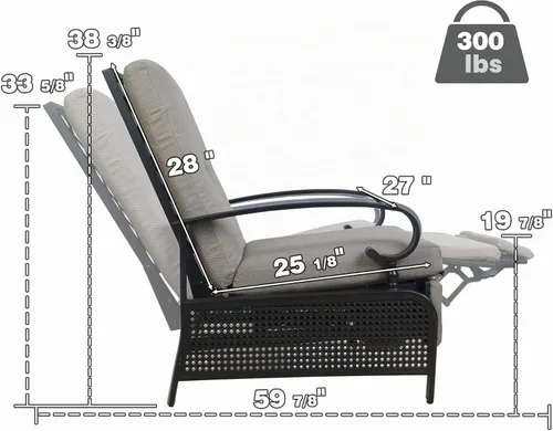 Vista 2 de Kozyard Sillón reclinable ajustable para exteriores, tumbona acolchada para patio con marco de metal extensible para tomar el sol, leer y relajarse