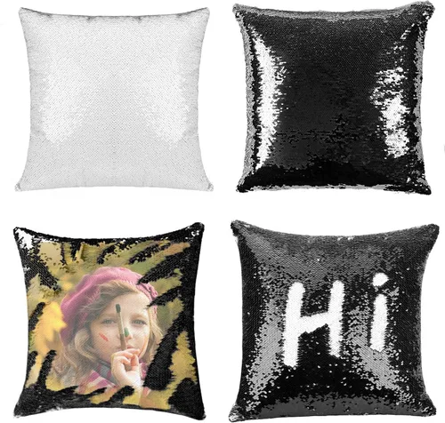 Vista 13 de Paquete de 2 fundas de almohada de lentejuelas sublimadas de 16 x 16 pulgadas, fundas de almohada reversibles con purpurina para regalos
