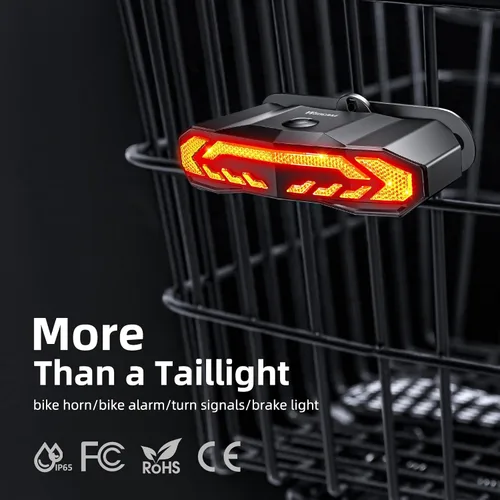 Vista 4 de WSDCAM Smart Bike Seat/Bike Basket Tail Light with Turn Signals and Brake Light, Bike Alarm Horn with Remote, Rechargeable Rear Bike Light for Night