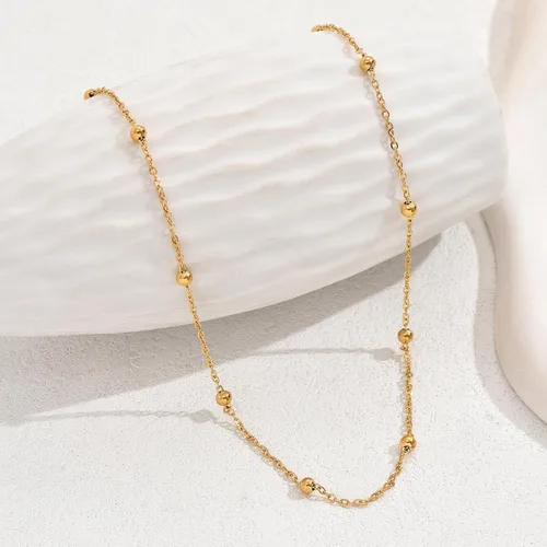 Vista 8 de Collar de cadena para mujer, delicado y sencillo, chapado en oro de 18 quilates, gargantilla con disco tipo moneda, trenzada, con cuentas, collar