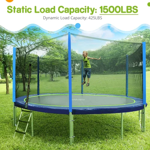Vista 2 de Zupapa 1800LBS Capacity No-Gap Design 16 15 14 12FT Trampoline with Safety Enclosure Net and Non-Slip Ladder 10-Year Quality Assurance Perfect for