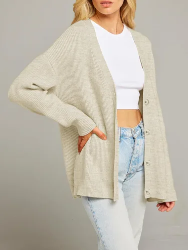 Vista 2 de MEROKEETY Suéteres tipo cárdigan para mujer 2023 para otoño, frente abierto, botones de gran tamaño, cuello en V, suelto, tejido suave