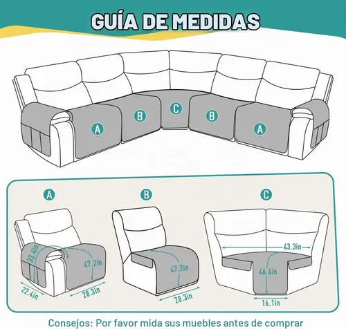 Vista 3 de Ruaozz Fundas de Sofá Seccional Reclinable Extra Grandes Impermeables Funda de Sofá para Sofá Reclinable en Forma de L de 5 Asientos Fundas de Sofá
