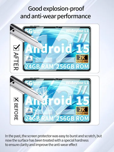 Vista 3 de Protector de pantalla para tabletas QDDQ TAB9 Android 15 de 12 pulgadas, antiarañazos, dureza 9H, sensible al tacto, 2.5D, bordes redondeados sin
